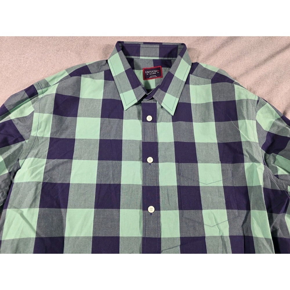 UNTUCKit Bonarda‎ Shirt Men XL Green Navy Blue Buffalo Plaid Long Sleeve Regular